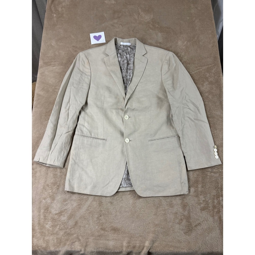 Lauren Ralph Lauren‎ Black Label Linen Blazer Men 36R Beige Floral Pattern Lined